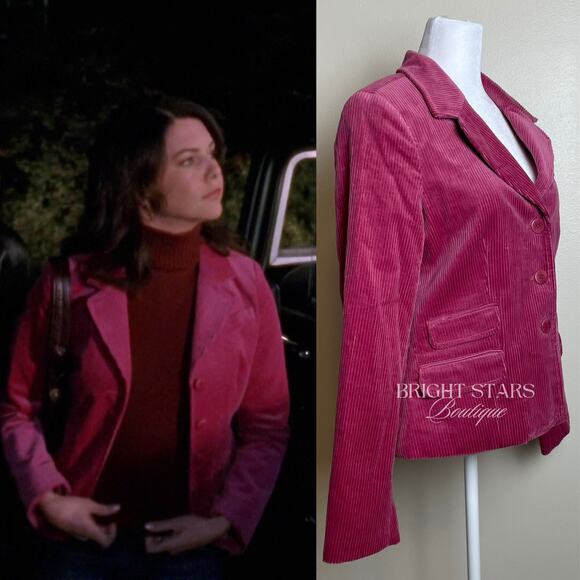 Rare Pink Corduroy Blazer Jacket ASO Lorelai Gilmore Girls Bright Colorful - Picture 4 of 12